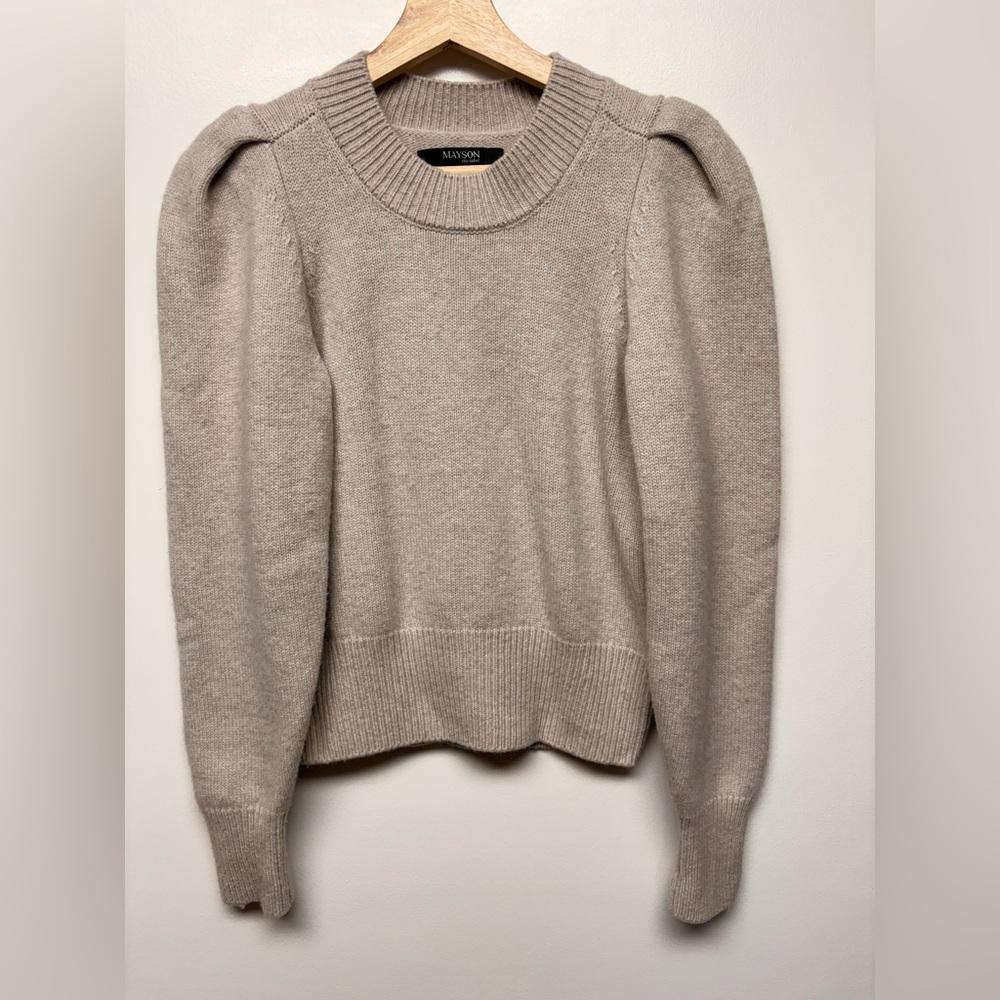 Women's Beige Puff Sleeve Crew Neck Sweater